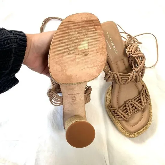 Paloma Barcelo Lace Up Platform Designer Maigo Espadrille Sandal Sand Tan US 8.5